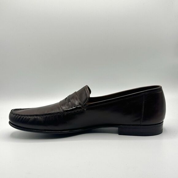 Santoni Dress Loafers 13D Dark Brown Leather Penny Luxury Business Made In Italy